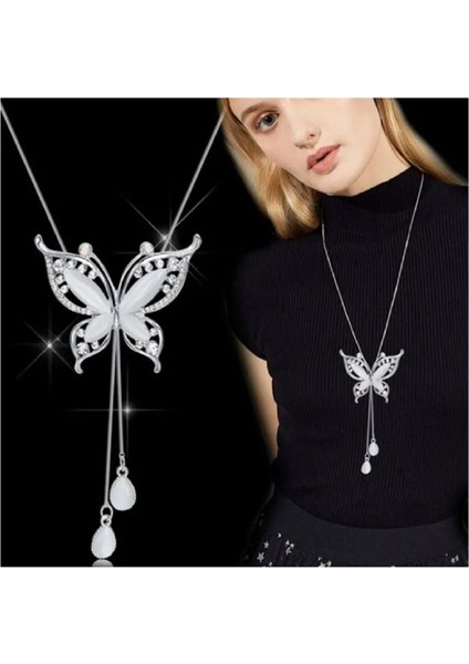 Elegant Dıamond Butterfly Zincirli Gece Işıltı Pırlanta Kelebek Kolye modelleri