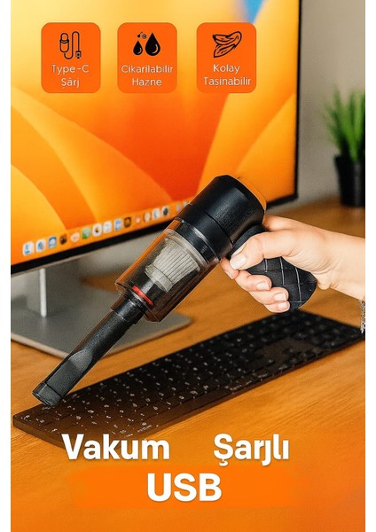 Araç Içi Mini Şarjlı Süpürge | Kablosuz – Güçlü Emiş – USB Şarjlı