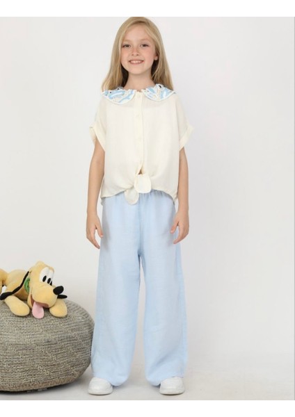 Kız Yakalı Müslin Kumaş Gömlekli Pantolonlu Takım