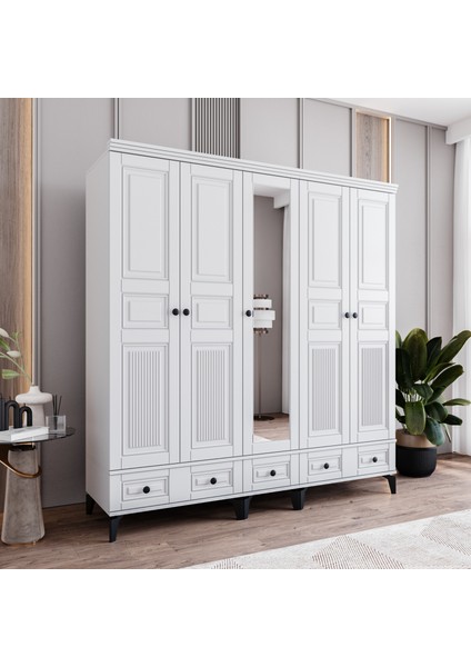 Terra 5 Kapaklı Çekmeceli Gardırop Tamamı Mdf (Beyaz) fiyatları