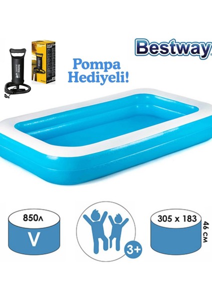 54150 Jumbo Deluxe Şişme Aile Havuzu+62002 POMPA 305X183X46CM