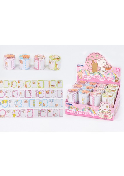 Candy Desenli Isim Etiket Bandı, Pastel Renkli, 4 Parça, Rulo Okul Etiketleri