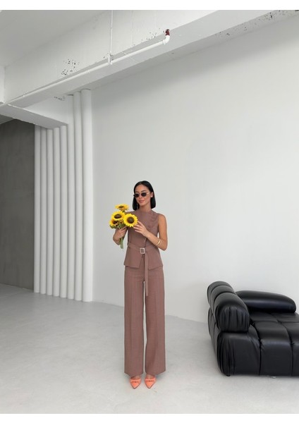 Ti̇na Asi̇metri̇k Keten Yelek Pantolon Takim