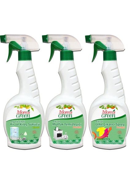 3'lü Set Bitkisel Mutfak Temizleyici Portakal - Organik Sirkeli Kir ve Kireç Sökücü Limon - Bitkisel Leke Çıkarıcı Portakal