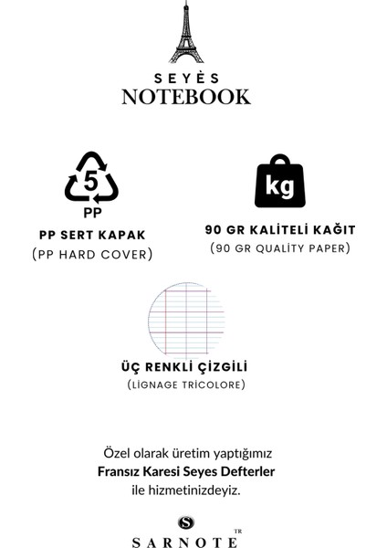 Fransız Seyes Defter A4 60 Yaprak Plastik Kapak modelleri