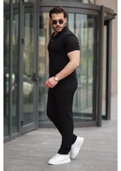 Erkek Yakalı Fermuarlı T-Shirt Pantolon Ikili Rahat Takım fiyatları