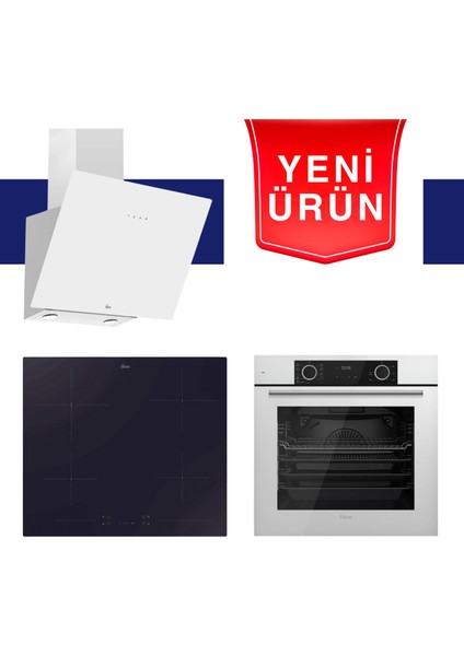 & Hoover Fryart Serisi Crystal Line Beyaz Ankastre Set (HDG6C1GWTK + HH64CCB + XE63CB)