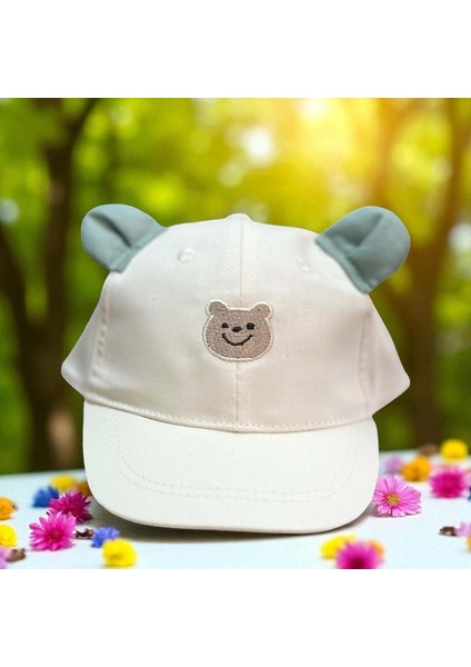1/3 Yaş Kulak Detaylı Erkek Çocuk Kep (48-50 Cm) Ekru