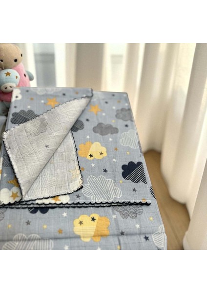 Bulutlu Müslin Battaniye Mavi