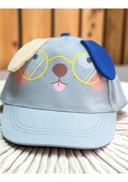 1/3 Yaş Gözlüklü Köpekli Erkek Çocuk Kep (48-50 Cm) Mavi