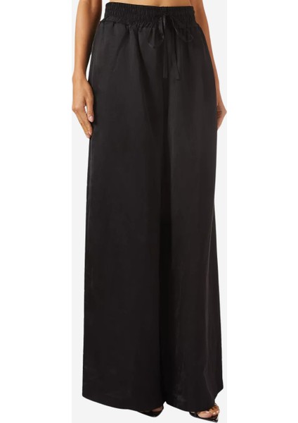 Siyah Viskon Karışımlı Bol Paça Pantolon