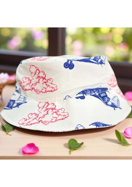 4/8 Yaş Kız Desenli Fötr ŞAPKA-52CM Mavi