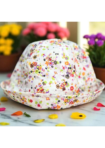 4/8 Yaş Kız Desenli Fötr ŞAPKA-52CM Oranj