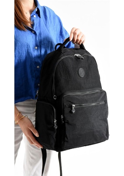 Bolsas 1094 Su Geçirmez Ithal Krinkıl Kumaş Laptop Bölmeli Okul ve Günlük Sırt Çantası Siyah