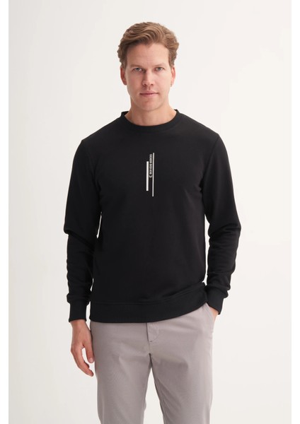 Bisiklet Yaka Siyah Erkek Sweatshirt 54185