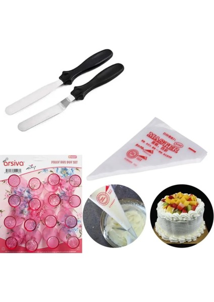 Metal Pasta Spatulası 2li Rus Duyu Seti 16 ve Krema Torbası Tek Kullanımlık 50LI Pastacılık Seti