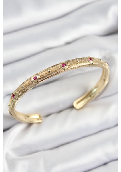Pirinç Renkli Zirkon Taşlı Vintage Model Gold Renk Kadın Kelepçe