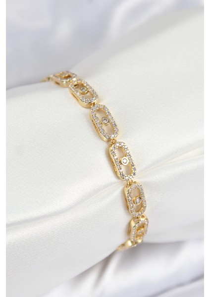 Pirinç Zirkon Taşlı Messika Model Gold Renk Vıp Seri Kadın Bileklik