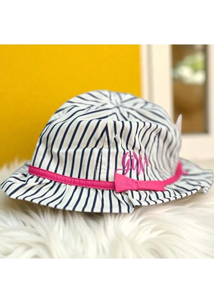 4/8 Yaş Kız Çizgili Fötr ŞAPKA-52CM Lacivert