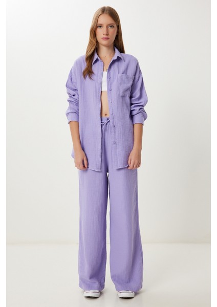 Oversize Müslin Gömlek Pantolon Takım LSA0014 Lila