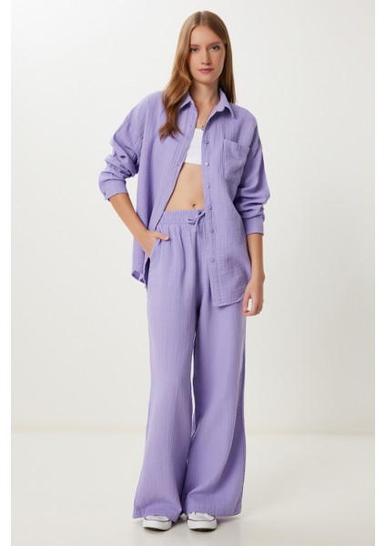 Oversize Müslin Gömlek Pantolon Takım LSA0014 Lila fiyatları