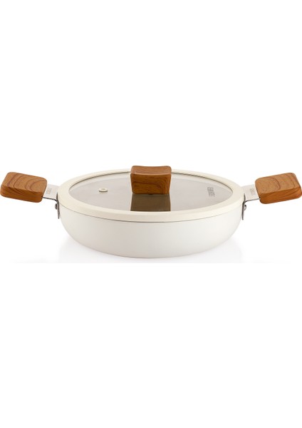 Ceramoni Seramik Kapaklı Sahan 22 Cm-Krem