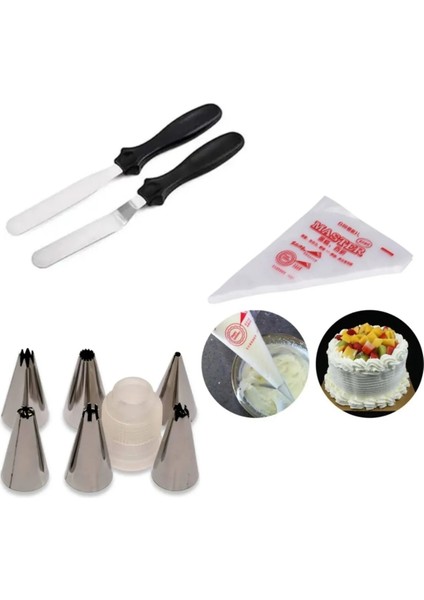 Metal Pasta Spatulası 2li Rus Duyu Seti 7li ve Krema Torbası Tek Kullanımlık 50LI Pastacılık Seti
