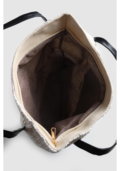 Lagraccio Paris Kadın Aceo Hasır-Örme Büyük Boy Omuz Çantası Örme Krem Siyah modelleri