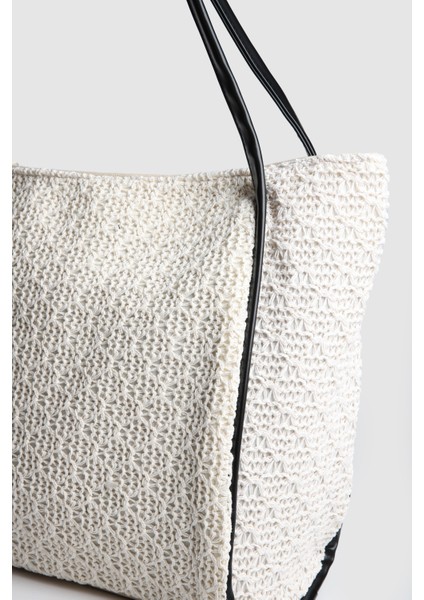 Lagraccio Paris Kadın Aceo Hasır-Örme Büyük Boy Omuz Çantası Örme Krem Siyah fırsatları
