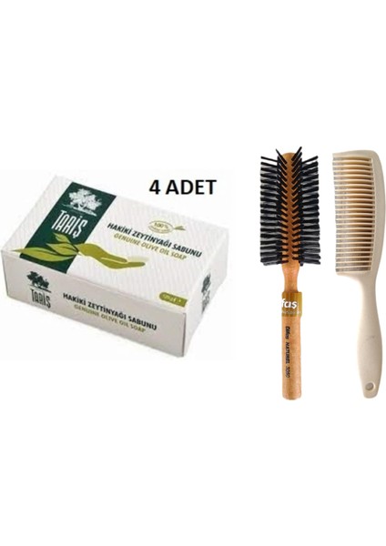 Zeytinyağlı El ve Saç Sabun 125 gr 4 Adet Sabun Bio Care Tarak Saç Fırçası Klasik Şekil Verme Fön 1+1 Adet