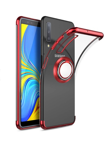 Galaxy A7 2018 Kılıf Kenarları Renkli Yüzüklü Manyetik Silikon