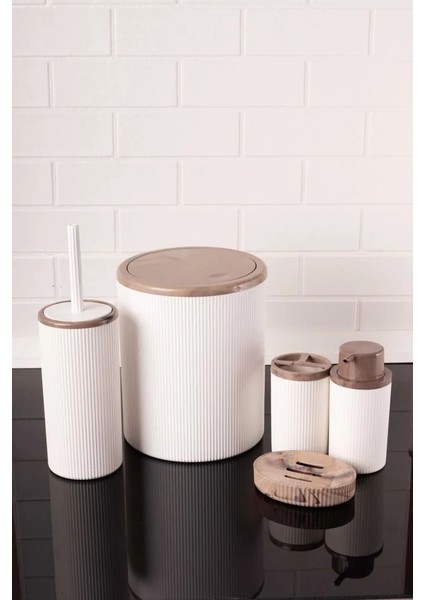 5 Parça Lüx Banyo Seti Yuvarlak Çöp Kovası Diş Fırçalık Sabunluk Fırçalık Kristal Wc Set