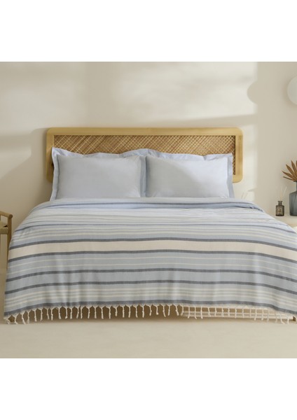 Lynora Çift Kişilik Peştemal Pike Takımı Mavi