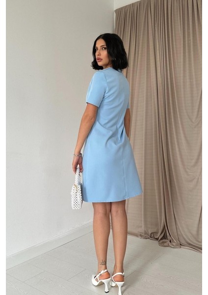 Mavi Kısa Kol Atlas Mini Elbise Mavi-L fırsatları
