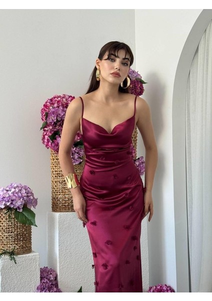 Dora Çiçek Detaylı Elbise M-Bordo fırsatları