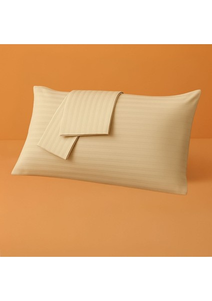 %100 Pamuk Saten Yastık Kılıfı 2'li – Bej, Çizgili (50X70 Cm) fiyatları