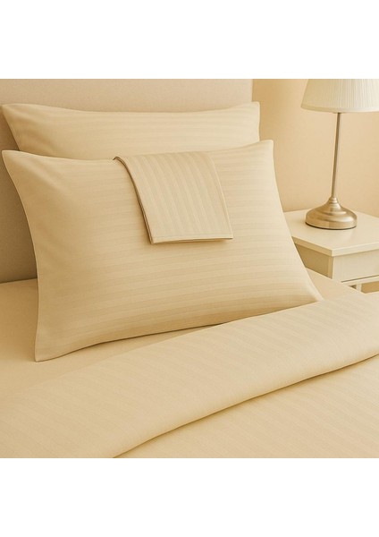 %100 Pamuk Saten Yastık Kılıfı 2'li – Bej, Çizgili (50X70 Cm) modelleri