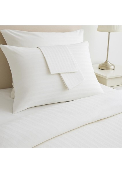 %100 Pamuk Saten Yastık Kılıfı 2'li – Beyaz, Çizgili (50X70 Cm) modelleri