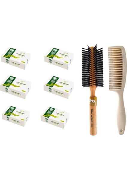 Zeytinyağlı El ve Saç Sabunu 125 gr 6 Adet Sabun Bio Care Tarak Saç Fırçası Klasik Şekil Verme Fön 1+1 Adet