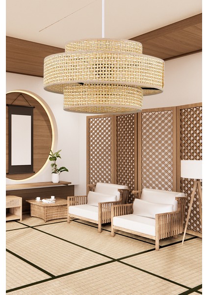 Otantik Trio Metal Kasalı Hasır Kaplama Rattan Salon Avize Üç Katlı Pasta Yatak Odası Sarkıt modelleri