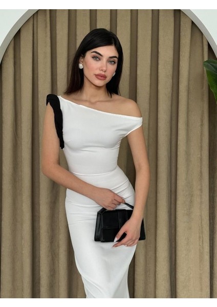 Jovani Omuz Detaylı Elbise L-Ekru