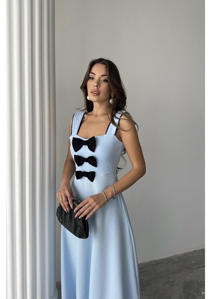 Bebe Mavi Fiyonk Garnili Dantelli Elbise S-Bebe Mavi modelleri