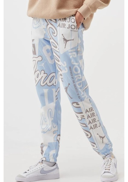 Jordan Fleece Allover Printed Loose Fit Pants Kadın Bol Kesim Eşofman Altı Mavi