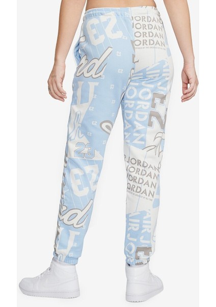 Jordan Fleece Allover Printed Loose Fit Pants Kadın Bol Kesim Eşofman Altı Mavi fiyatları