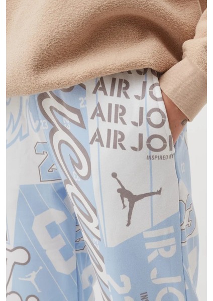 Jordan Fleece Allover Printed Loose Fit Pants Kadın Bol Kesim Eşofman Altı Mavi modelleri