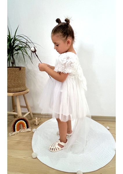 Kız Bebek Elbise Kısa Kollu Fiyonklu Doğum Günü Parti Düğün Özel Gün Tüllü Astarlı Prenses modelleri