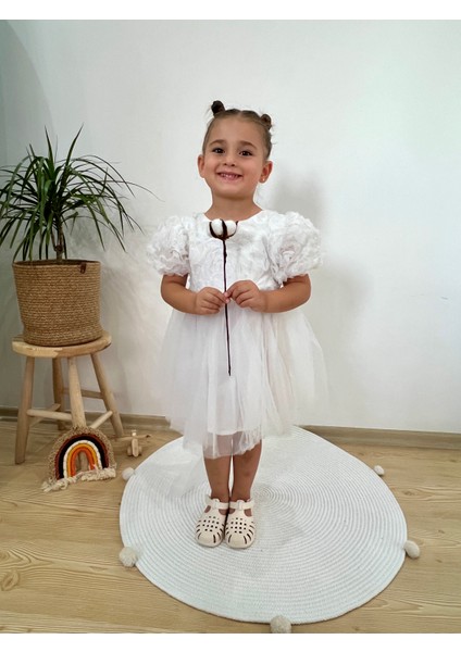 Kız Bebek Elbise Kısa Kollu Fiyonklu Doğum Günü Parti Düğün Özel Gün Tüllü Astarlı Prenses indirimleri