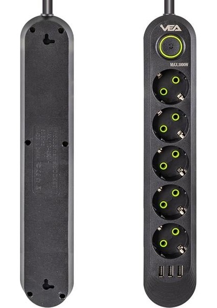 VA-21561 5'li 3 Usb'li 1.5 Metre Akım Korumalı Priz Siyah fiyatları
