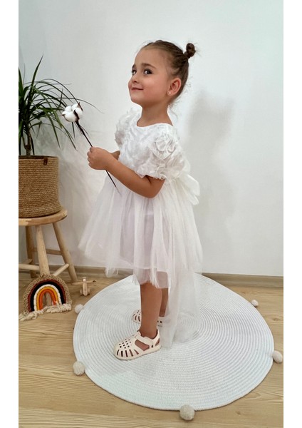 Kız Bebek Elbise Kısa Kollu Fiyonklu Doğum Günü Parti Düğün Özel Gün Tüllü Astarlı Prenses fırsatları