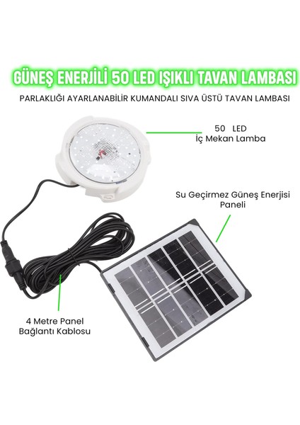45W Güneş Enerjili Iç Mekan Sıva Üstü 50 LED Kumandalı Tavan Lambası modelleri